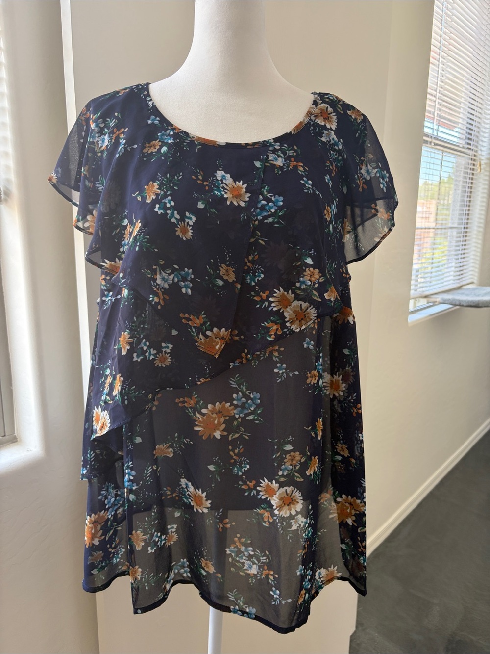 Women's Navy Floral Layered Blouse